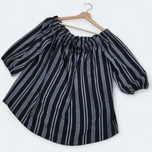 Perch By Blu Pepper Black Striped Women's Top Size 2XL Off The Shoulder